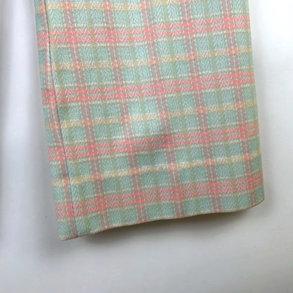 Retro vintage handmade Plaid Polyester Bell-Bottoms pin tuck legs XS-S - Picture 5 of 7